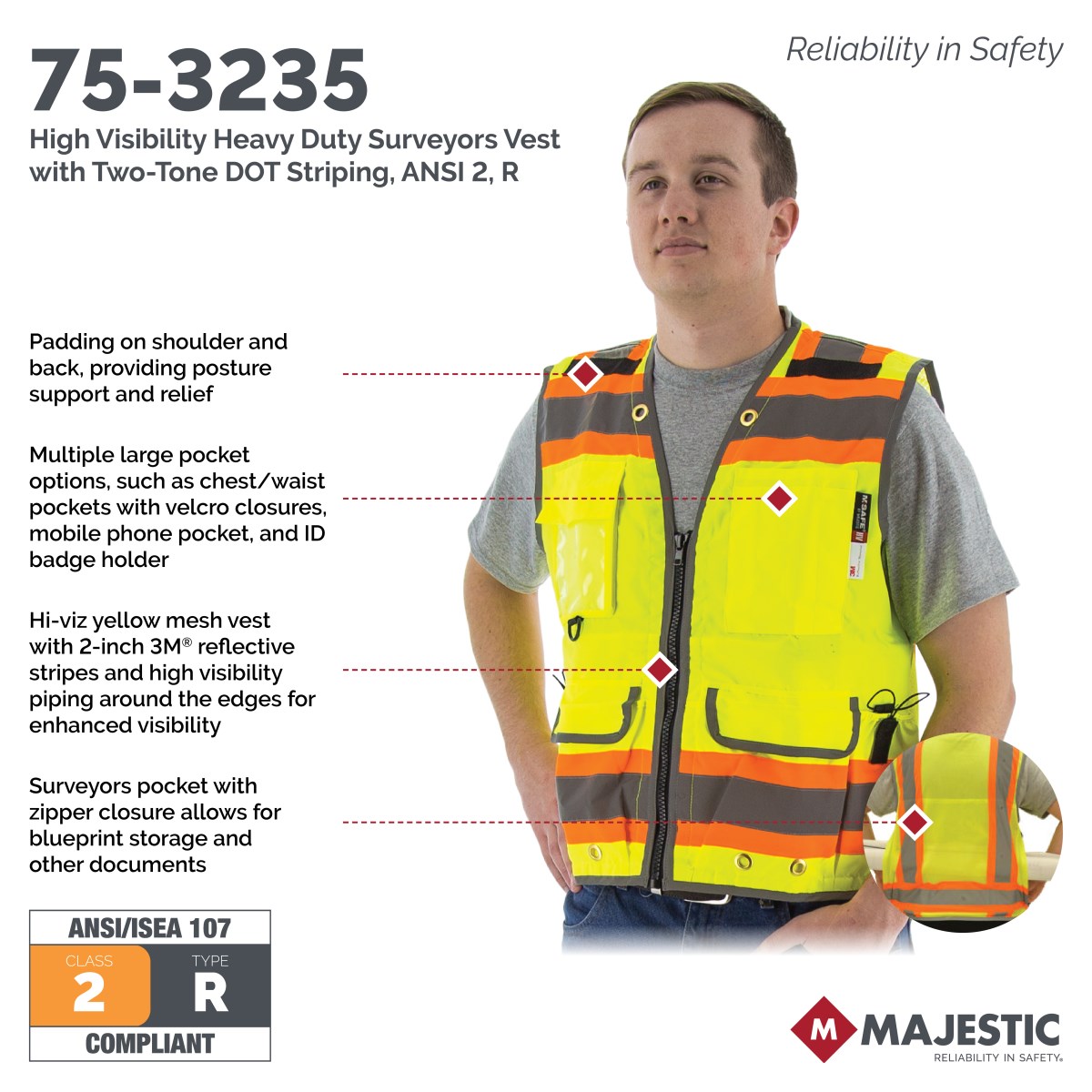 High Visibility Heavy Duty Surveyors Vest with Two-Tone DOT